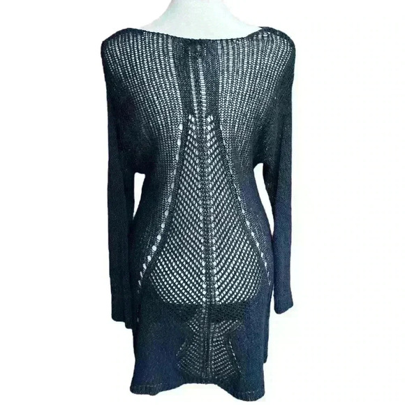 Open knit long sleeve tunic mini dress sweater size L *flaw* - Picture 2 of 5